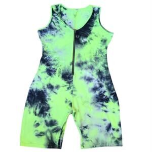 Nike Sportswear Tie-Dye Romper Jumpsuit Front Zip Scoop Neck Size S Neon Multi